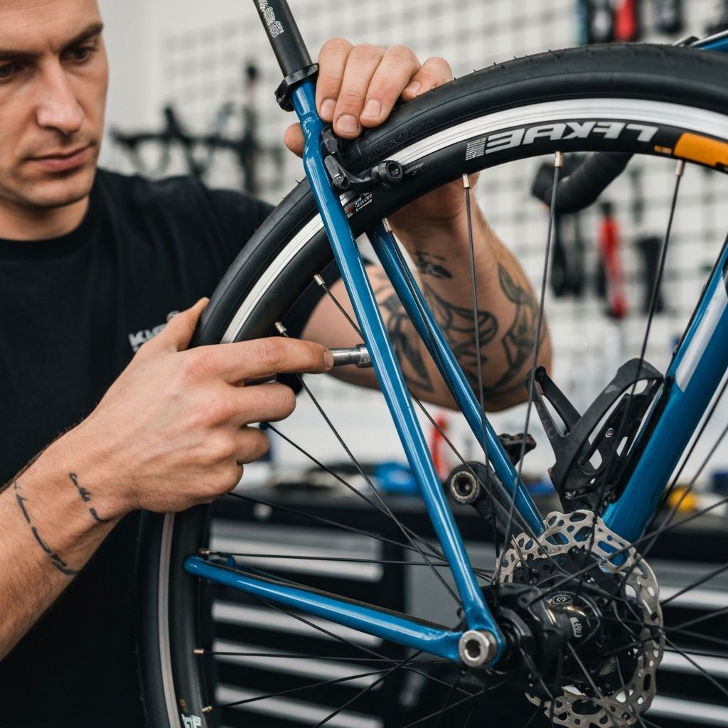 자전거 타이어 교체 수리 작업